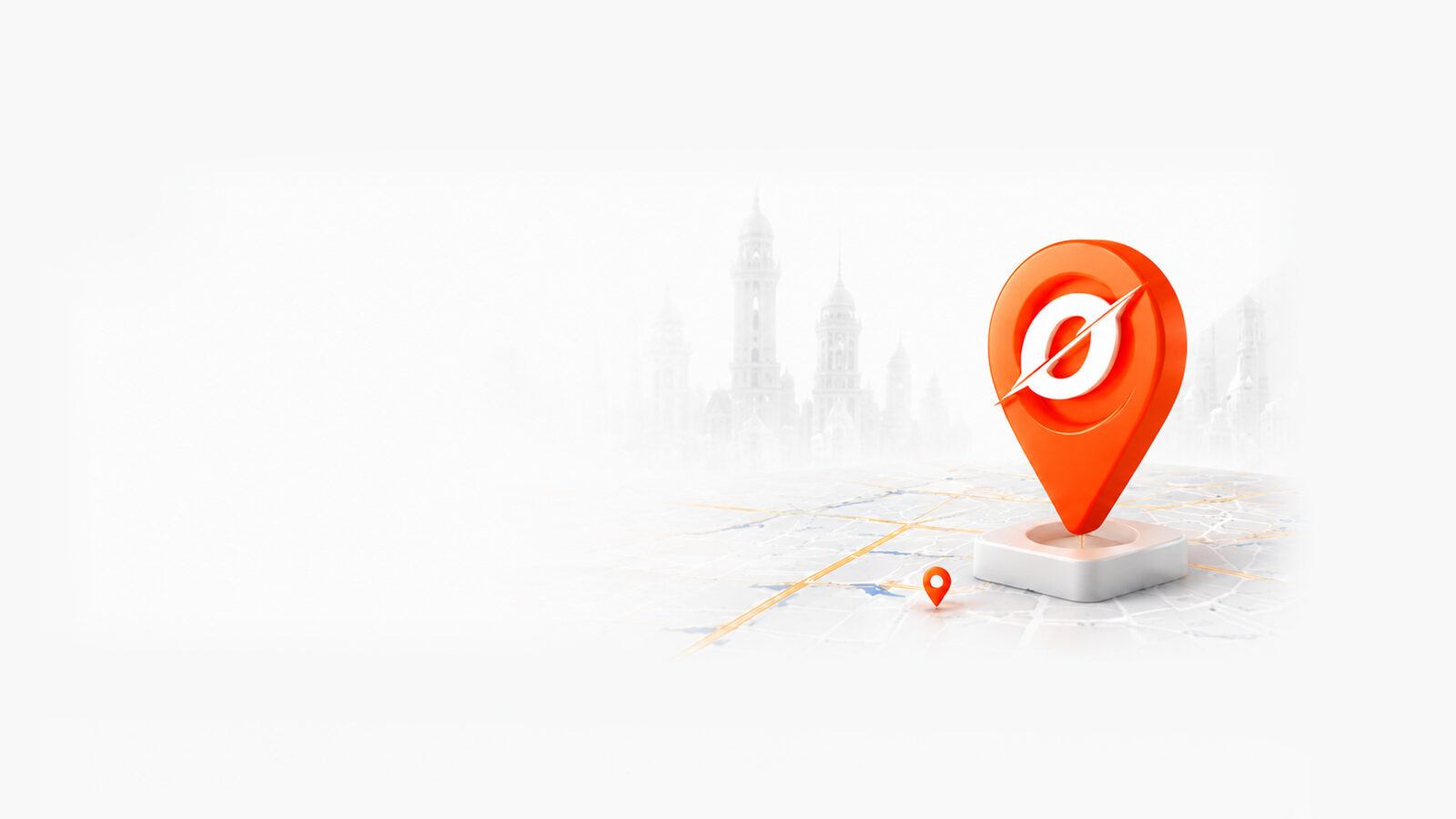Odysse location pin over a stylised map of India